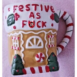 Spencer's Gifts "Festive as F*ck" Holiday Mug Cup Novelty Gag Gift Ceramic Gag